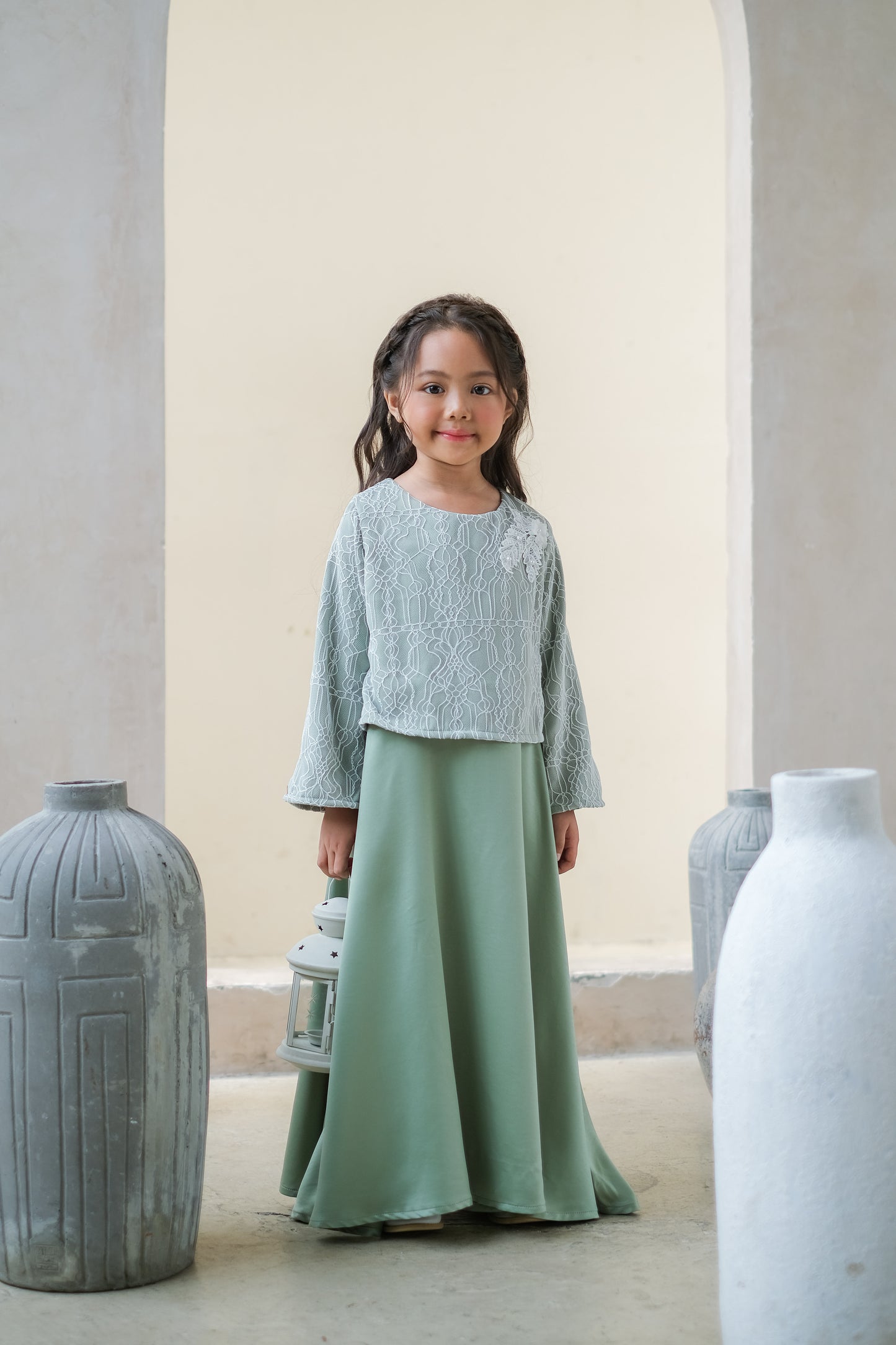 Maliha Dress (white/green)