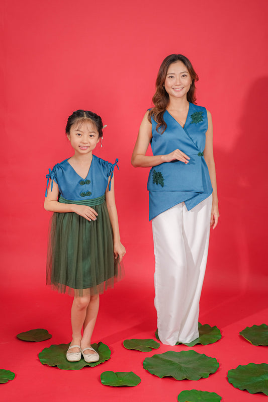 BUNDLING Peacock Topaz Girl Dress + Peacock Topaz Top Mom