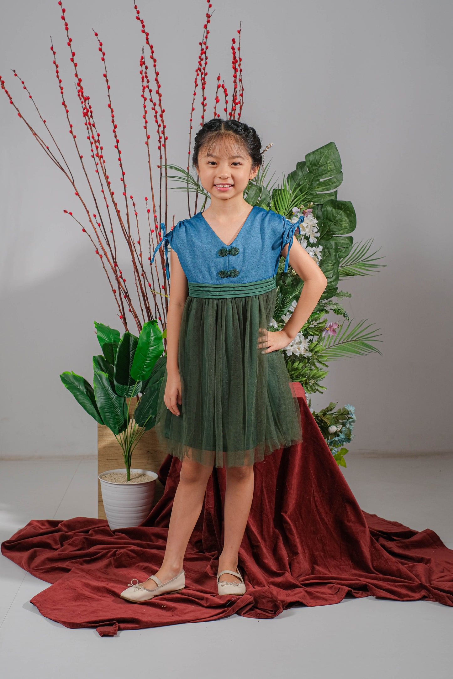 BUNDLING Peacock Topaz Girl Dress + Peacock Topaz Top Mom