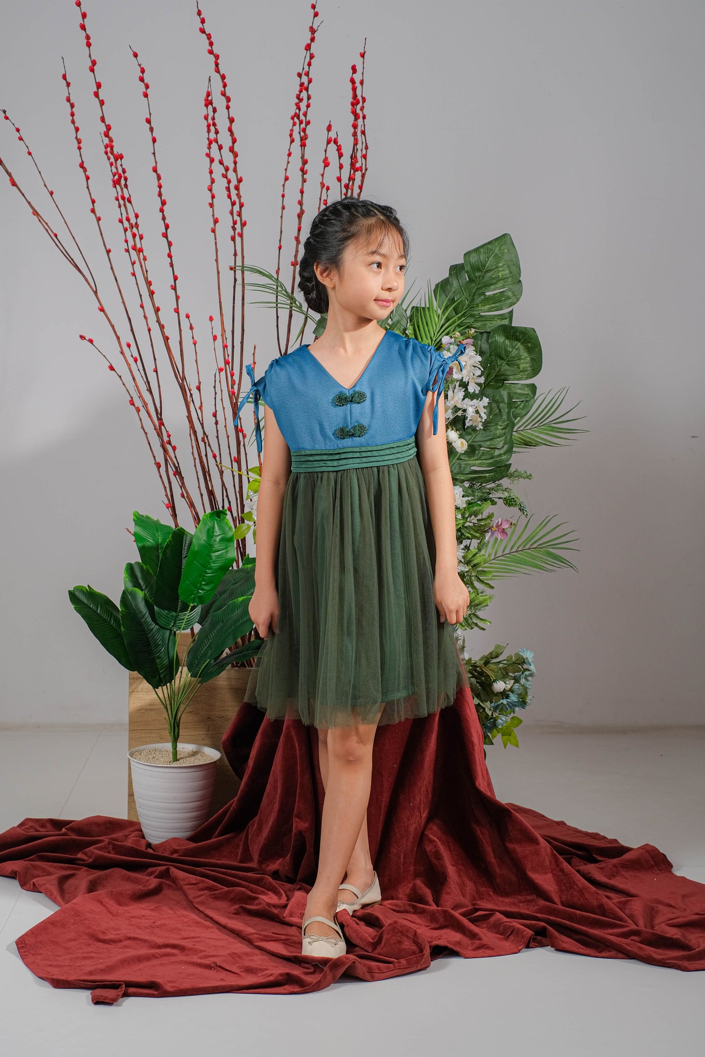 BUNDLING Peacock Topaz Girl Dress + Peacock Topaz Top Mom
